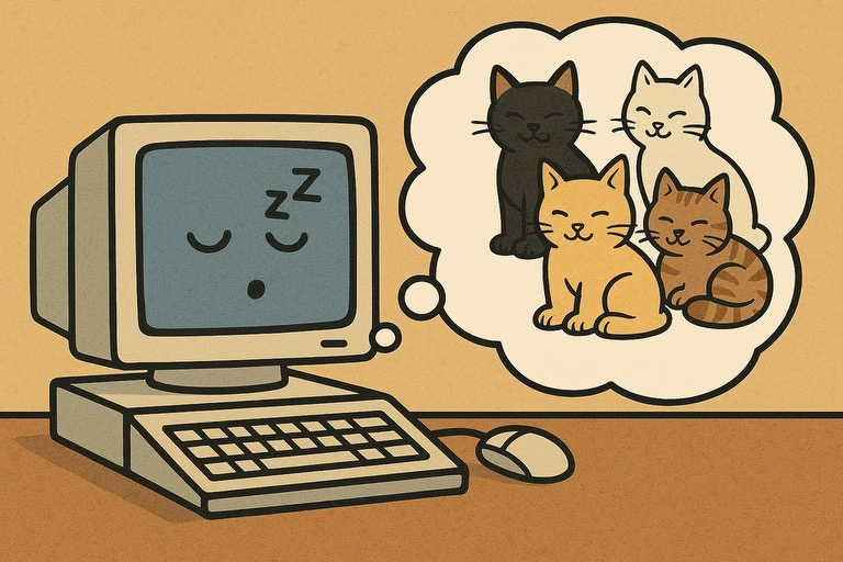 Ein nostalgischer, schlafender Computer mit einem 