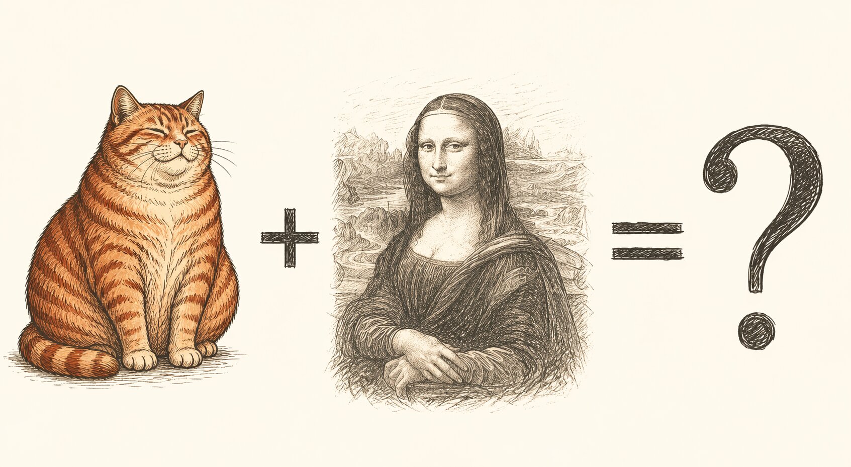 Illustrierter orangefarbener Kater und Mona Lisa – FatCatArt von Svetlana Petrova